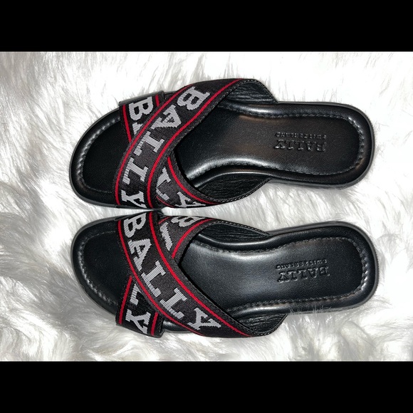 BALLY BONKS WEBBING LOGO CRISS CROSS MEN'S SLIDE SANDALS Sz. 7US/6EU/40FR - Picture 2 of 5